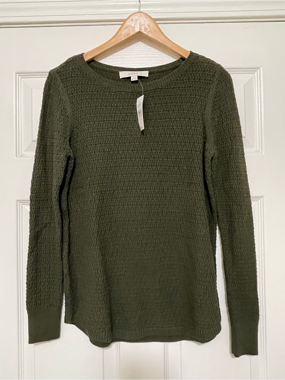 LOFT Olive Green Textured Crewneck Sweater